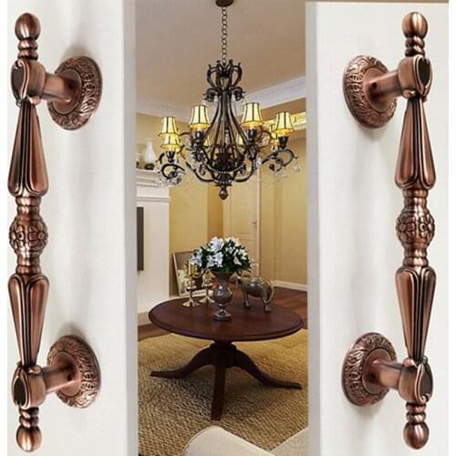 1pcs European Gate Handles Zinc Alloy Engraved Antique Push Pull Door Handle for KTV Hotel Glass/ Wood Door Furniture Hardware