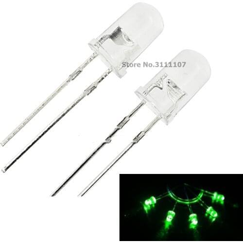 200PCS/Lot 3mm Round Green LED Diode Super Bright Water Clear LED Light Lamp Green color