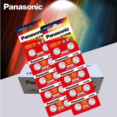 200pcs/lot Panasonic AG12 LR43 186 0%Hg for Watches Toys 1.5V Cell Alkaline batteries For calculator 0%Hg