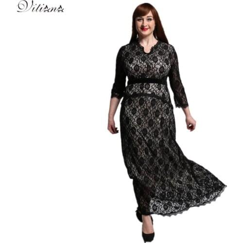 2017 Womens Elegant Lace Party Dress Big Sizes Sexy Backless Black Maxi Long Dresses Plus Size 6XL 7XL vestidos 3058