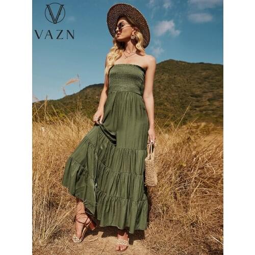 VAZN 2021 Strapless Sleeveless Holiday Lady Sexy Sunshine Style Young Sexy Women Pencil Jumpsuits