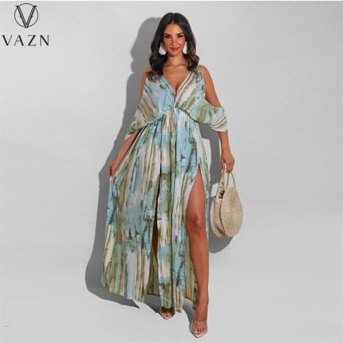 VAZN 2021 INS Age reduction Bohemian Fashion Floral Young Sexy Joker Young Fashion Women Thin Maxi Dress