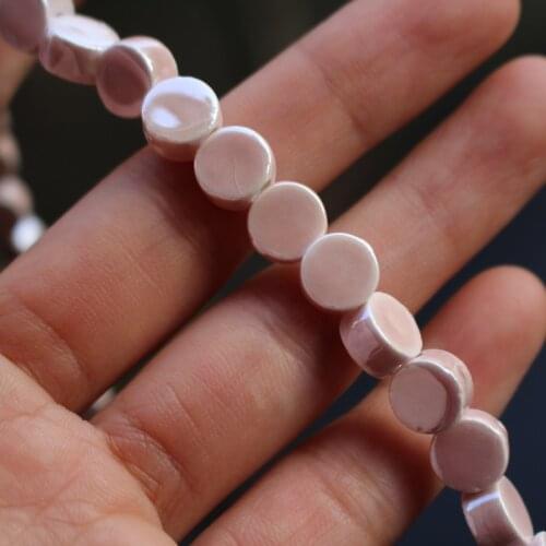 35Pcs/Lot 8mm*4.8mm Light Coral Color Round flat Ceramic Beads Plated for jewelry making