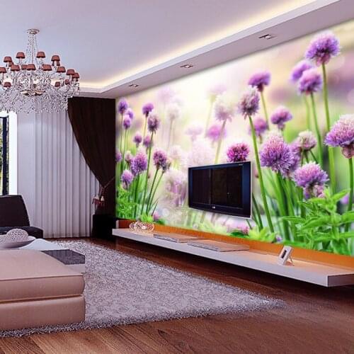 Wholesale 3d Papel de parede purple flower mural vinyl 3d wall mural for living room 3d wall photo murals home decor