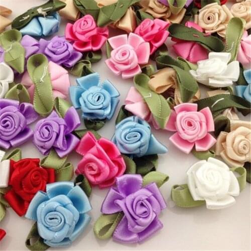 40pcs Ribbon Flower Bows W/rose Appliques Wedding Decoration Craft B246