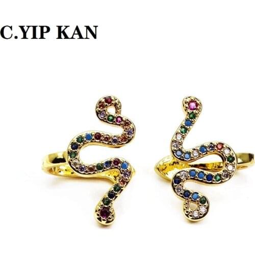 C.YIP KANFashion U-shaped gold-plated ear clip copper micro inlaid color zircon animal snake shaped ear ring ear bone clip