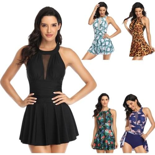 One Piece Swimsuit 2020 Women Tankini Swimming Suit Female Swimwear with Skirt Mesh Bathing Costume Swimdress Leopard Print 2XL