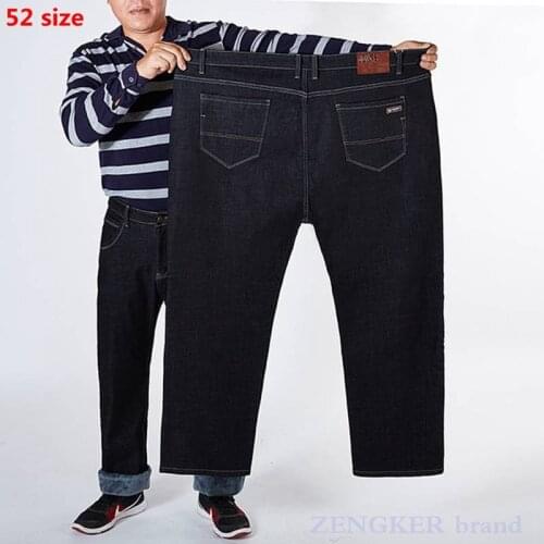 Oversized plus velvet jeans mens loose straight-leg winter mens warm long pants 50 52 54 jeans thick plus size jeans