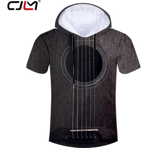 CJLM Summer Mens 3D Full Printing Fashion Art Musical Instrument Guitar T shirt Print Style Fitness Casual Hooded Tshirt