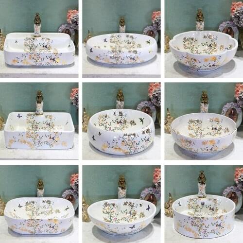 China Artistic Handmade Europe Vintage Lavabo Washbasin Ceramic Bathroom Sink Art Counter Top ceramic decorative wash sinks