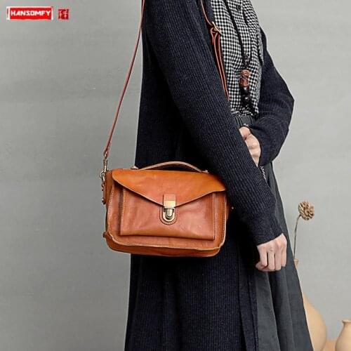 Literary Retro Handmade Leather Women Handbags 2020 New Fashion Wild Commuter Messenger Bag Shoulder Diagonal Small Square Bags