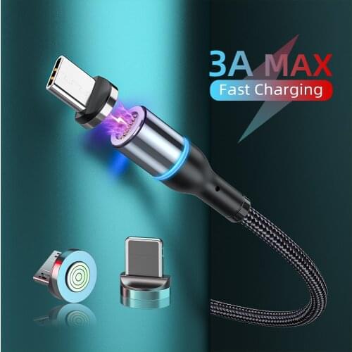 3A Magnetic Cable Type C Micro USB Fast Charging Magnet Charger LED USB-C Data Cable For iPhone Xiaomi Mobile Phone Cord Wire