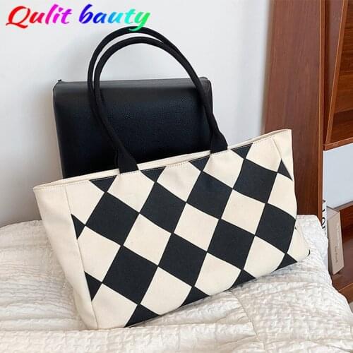 Fashion Canvas Womens Shoulder Bag High Quality Houndstooth Handbag for Women Purses and Handbags Luxury Designer Ladies Tote