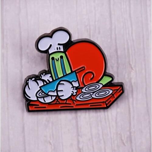 Snails Chef Enamel Pin Brooch Crying Onion Chopping Badge Funny Fashion Jewelery Accessory