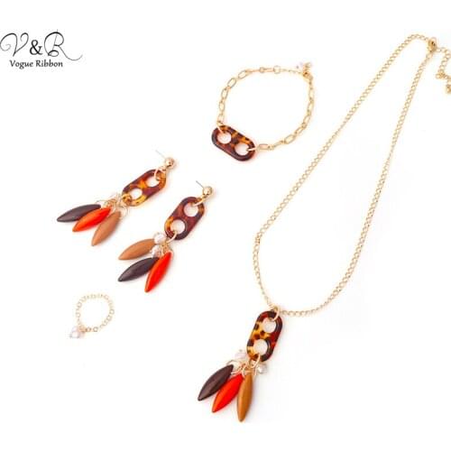 Diy Package Jewelry Set 2020 New Trendy Necklace Earring Bracelet Ring Set With Gold Chain/ Pearl / Geometric Acrylic Charms