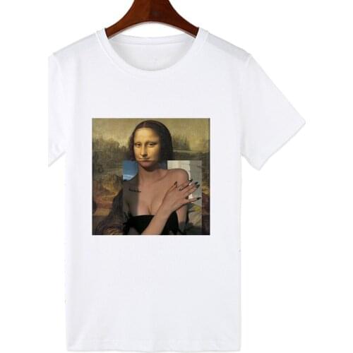 Cheap Free Shipping Womens Clothing Tshirts Mona Lisa Summer Aesthetic Oversize Loose Funny Fashion Short Sleeve Ropa Mujer