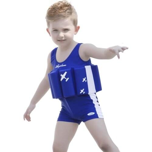 2017 new blue aircraft children kid boys swimwear Buoyant swimsuit baby boy bodysuit floating swimming pool swimwear 321