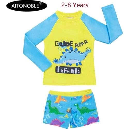 2021 Aitonoble New kids Swimwear 2-8 Years Boys Swimsuit Long Sleeve Beachwear Wetsuit Diving wear