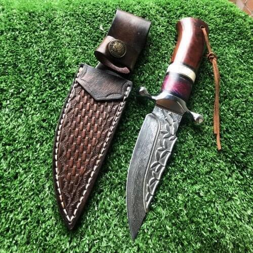 Damascus steel knives jacht rechte mes tactische knifeFixed Messen,Precious handle,Camping Rescue Mes gereedschap sharp