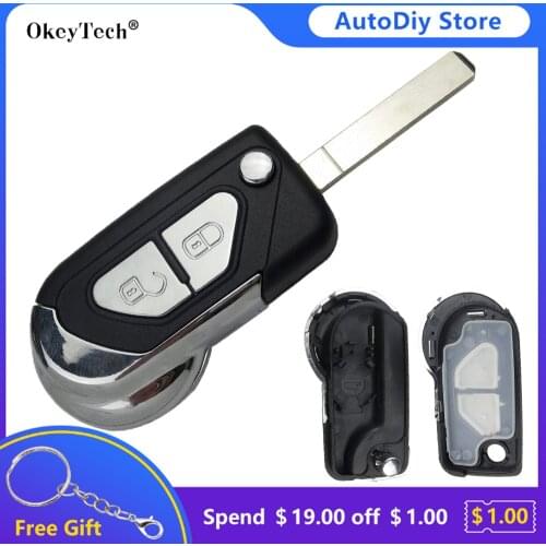 OkeyTech New 2 Buttons Flip Folding Remote Key Shell Fob Replacement for Citroen DS3 2009-2015 For Peugeot Key Cover HU83 Blade
