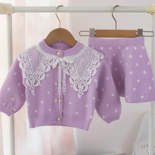 Infant Fall Winter Girls Clothes Set Lace Dot Knitwear Kids Children Outfits Shirt + Skirt Suits For Newborn Girls knitted Wear