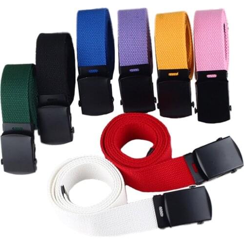 Simple Solid Color Canvas Belt Harajuku Women Men Student Jeans Long Belts Smooth buckle white black Fashion Waistband Z30