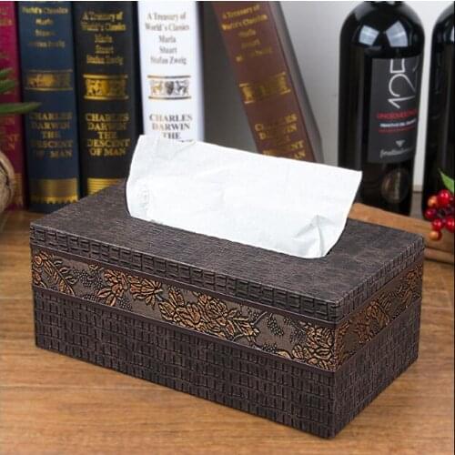 Luxury palace royal rectangle leather tissue box toilet paper storage pumping napkin holder tissue holder case dispenser PZJH003
