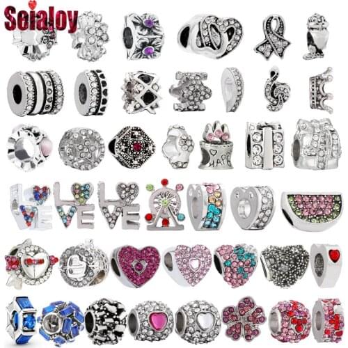 Seialoy Rhinestone Love Letters Heart Beads Love Arrow Big Hole Gift Box Beads Fit Diy Bracelets Jewelry Making Accessories