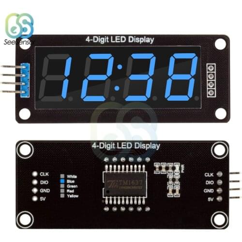 TM1637 0.56 Inch Digital Clock LED Display Tube 4 Digit Decimal 7 Segments LED Clock Double Dots Module Blue Display 0.56"