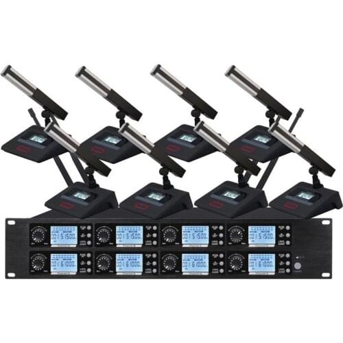 High Sensitivity 8 Condenser Gooseneck Microphone Mute Function Wireless Conference Table Digital Mics System with Mute Button