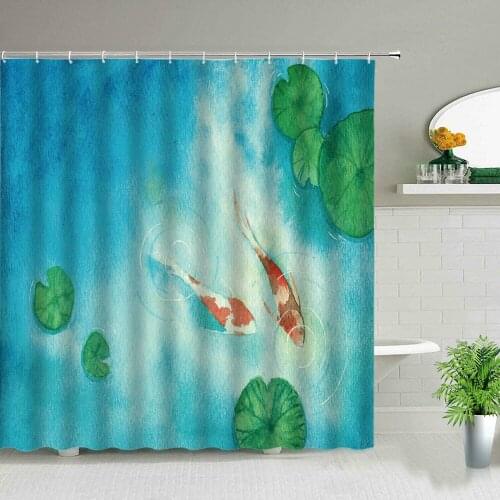Chinese style lucky carp pattern shower curtain bathroom renovation home decoration