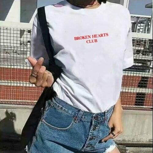 Broken Hearts Club Chic Fashion T Shirt Harajuku Women Short Sleeve Tumblr Grunge White Tee Hipster Tumblr Female Shirts
