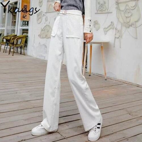 Plus Size 3XL Velvet Wide Leg Pants Women elastic High Waist Straight Leisure harajuku Casual Korean Trousers Pockets streetwear