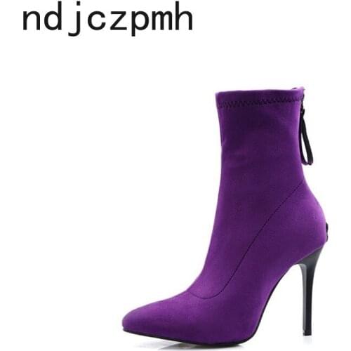 Womens Boots The New Winter Fashion Pointed Zipper Fine Heel High Heel Short Tube Women Shoes Plus Size 34-48 Heel Height 10cm