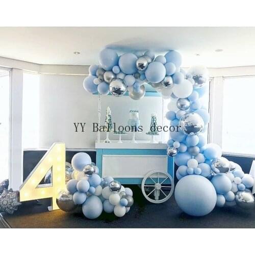 193pcs Macaron Blue White Pastel Balloons Garland Arch Kit 4D Round Foil Birthday Wedding Decoration Party Supplies
