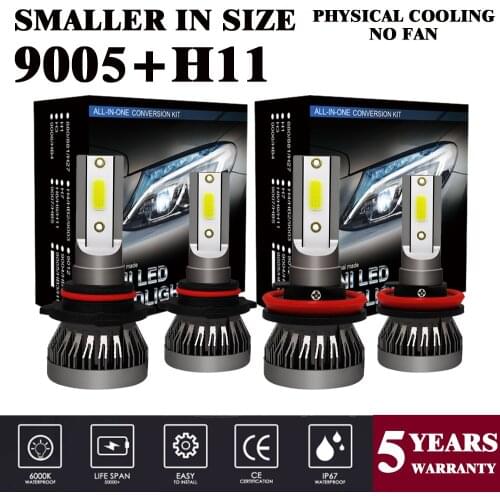 2Sets 9005+H11 For Jeep Grand Cherokee 14-16 Ford Edge 07-17 F150 15-17 LED Headlight Bulbs Mini Size Headlamp Kit