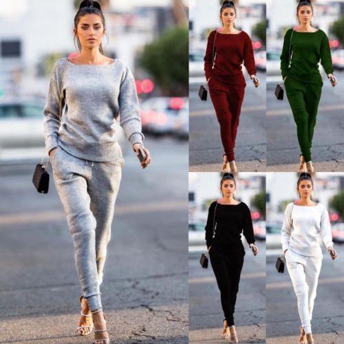 Lanxirui 2pcs Womens Tracksuit Hoodies Jogger Sweatshirt Pants Sportswear Knitwear Casual Women Suit