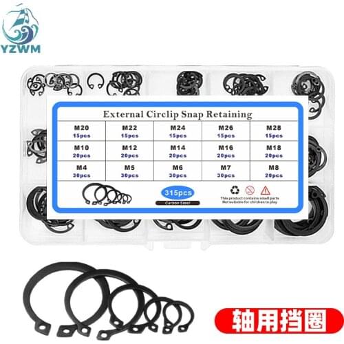 315pcs Shaft Retaining Ring Shaft Clip Spring Bearing External Clip 65Mn Manganese Black Suit Box
