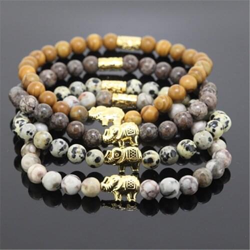 4pcs Hot natural 6mm round tree grain/medical/snowflak/spot stone beads women bracelet charm beaded elephant girl bracelet