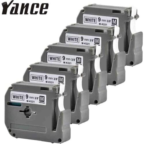 5Packs Compatible brother mk 221 ribbon MK221 M-K221 M221 9MM Black on white label tape for brother p-touch printer PT-70 PT-80