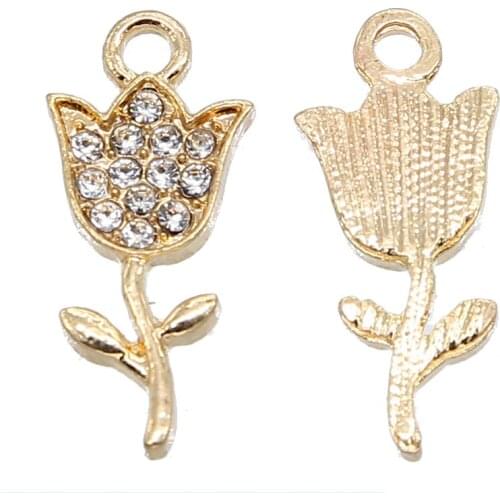 6pcs inlaid rhinestones 10 * 22mm hot sale rose pendant necklace, earrings jewelry DIY handmade accessories wholesale