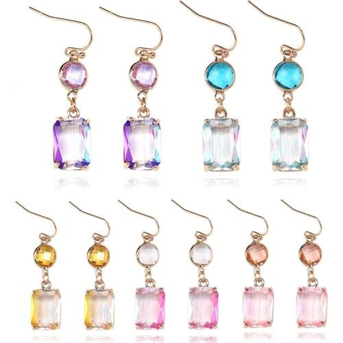 8Seasons Fashion Drop Earrings Handmade Geometric Glass Crystal Geometric Round Copper Gold Metal Long Earrings Jewelry,1 Pair