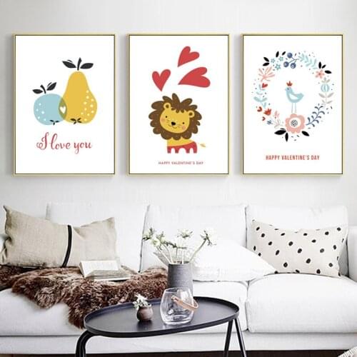 Watercolor Nursery Animal Lion Decoration Painting Nordic Simple Childrens Room Canvas Frameless Painting Wall Art Pictures