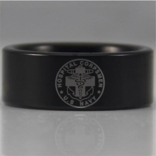 Free Shipping YGK JEWELRY Hot Sales 8MM Black Pipe Navy Hospital Corpsmen Design New Tungsten Comfort Fit Ring