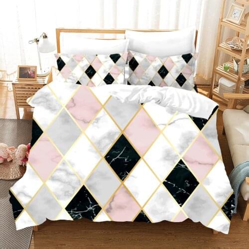 Black Grey Pink Plaid Bedding Set Comforter 3D Print Luxury Duvet Cover Set Home Textile Decor Queen King Single Size Marble
