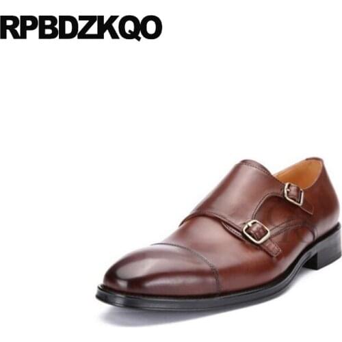 Designer square toe 2019 11 plus size famous double monk strap dress business Italy british casual shoes italian party men brown