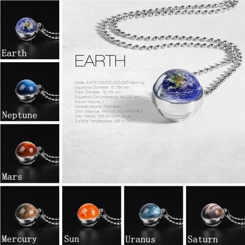 Globe Double Sided Necklace Solar System Planet Venus Mercury Mars Saturn Uranus Neptune Earth Sun Pendant Dome Glass Necklaces