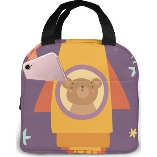 Insulated Lunch Bag Thermal Bear Flying Rocket Tote Bags Cooler Picnic Food Lunch Box Bag