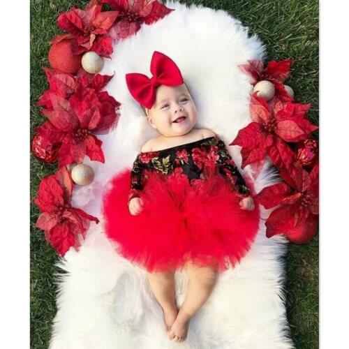 Newborn Baby Girls Clothes Sets Flower Long Sleeve Romper Tops Tulle Tutu Skirt Headband 3Pcs Outfits Princess Party Dresses
