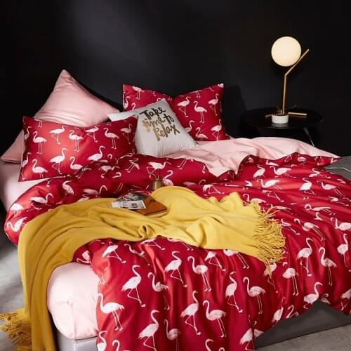 Luxury Egyptian Cotton Bedding Set Queen King size Flamingo Leaf Duvet Cover Bed sheet set Fitted sheet parure de lit